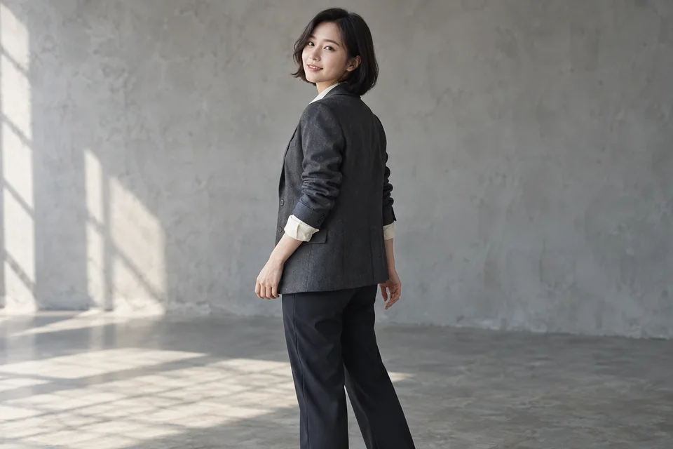 몸을 살짝 돌린 자세를 보여주는 설명용 사진